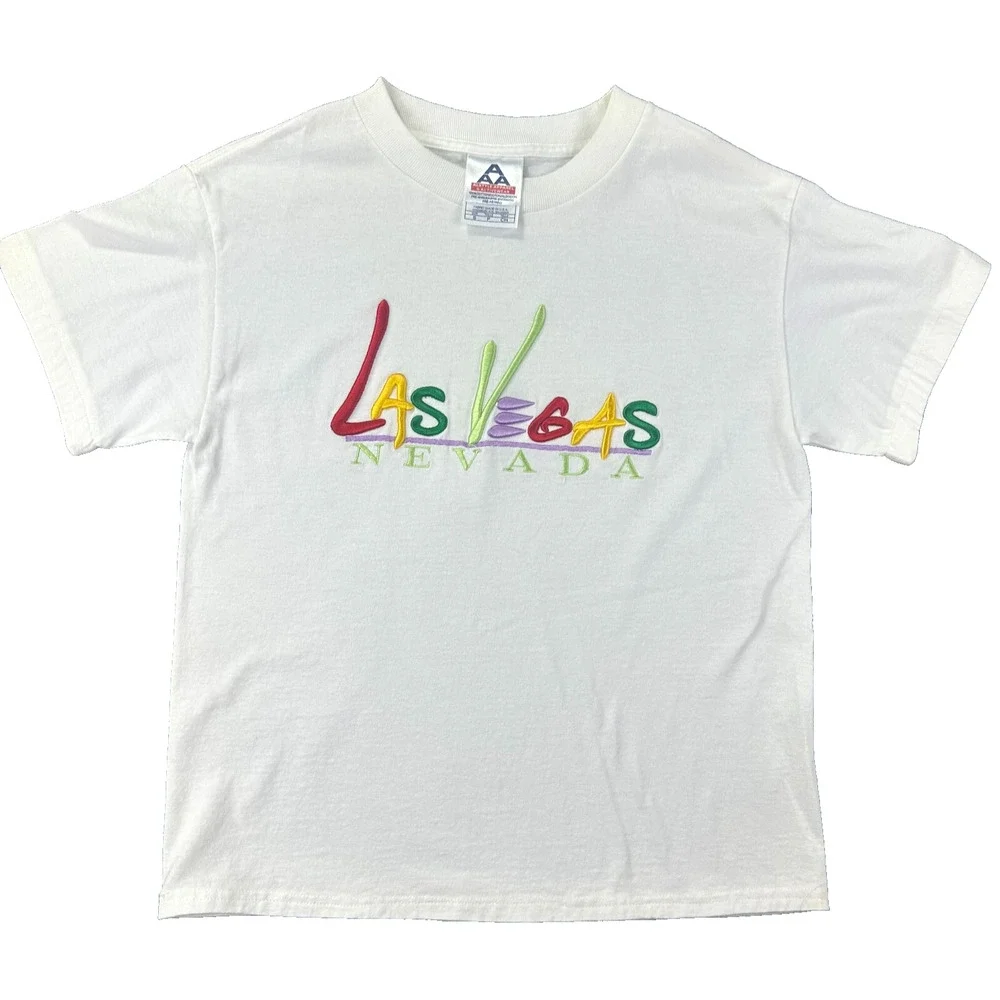 AAA Alstyle Adult Vtg T-Shirt Las Vegas Y2k Lifted Font Puff Tee‎ Shirt Nevada S